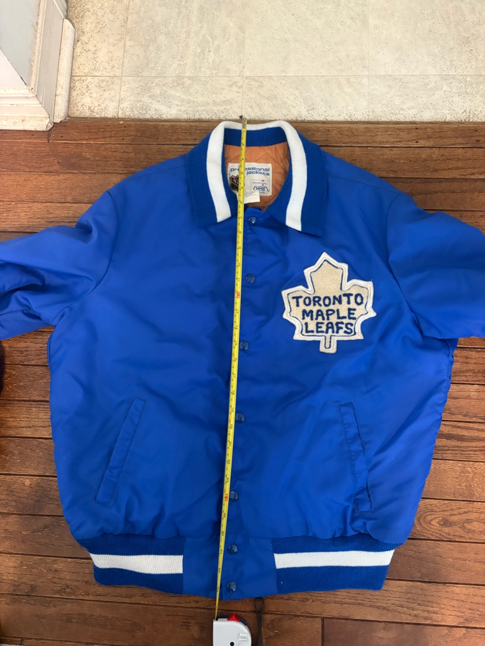 RARE Vintage Toronto Maple Leafs Men's Quilted Lining Blue Satin Bomber Jacket - Picture 10 of 12